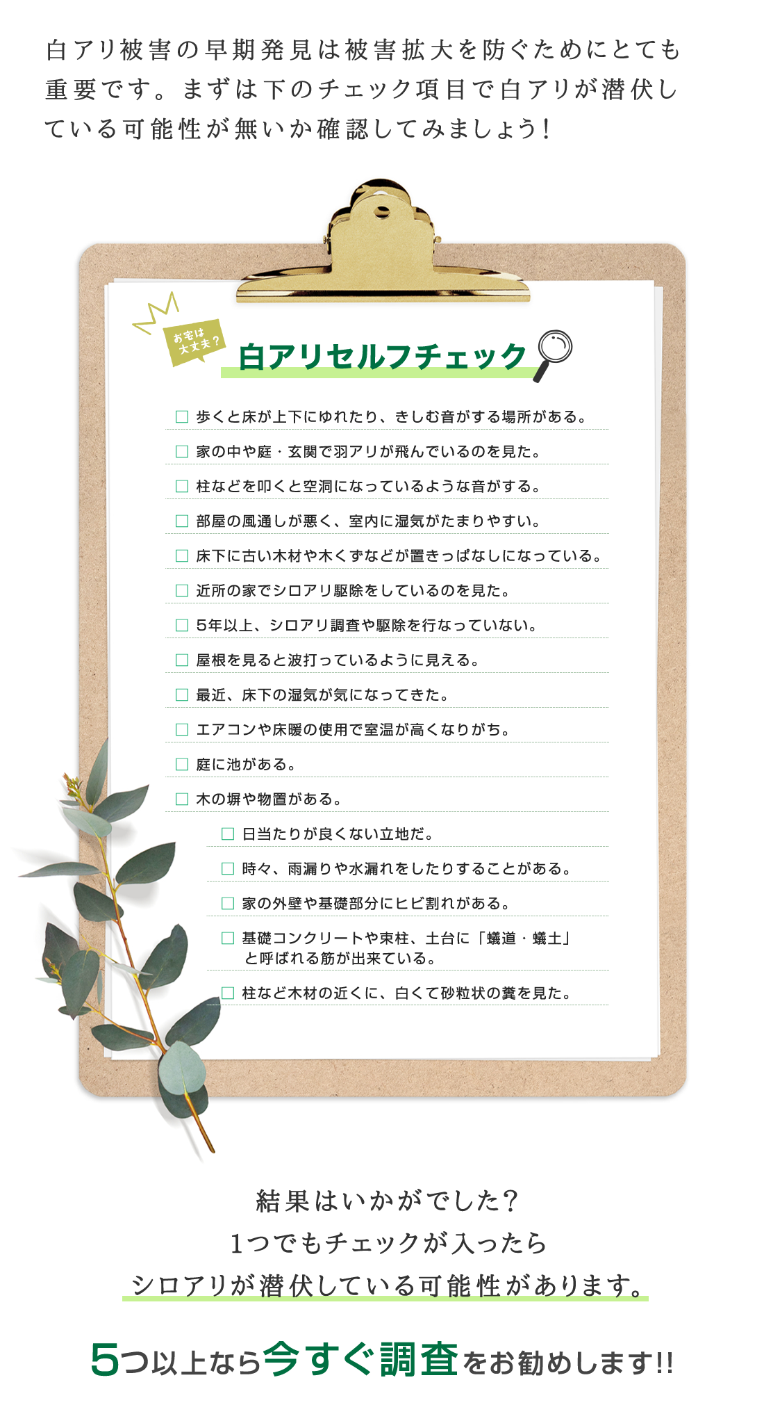 白アリセルフチェック | 有限会社幸和住環